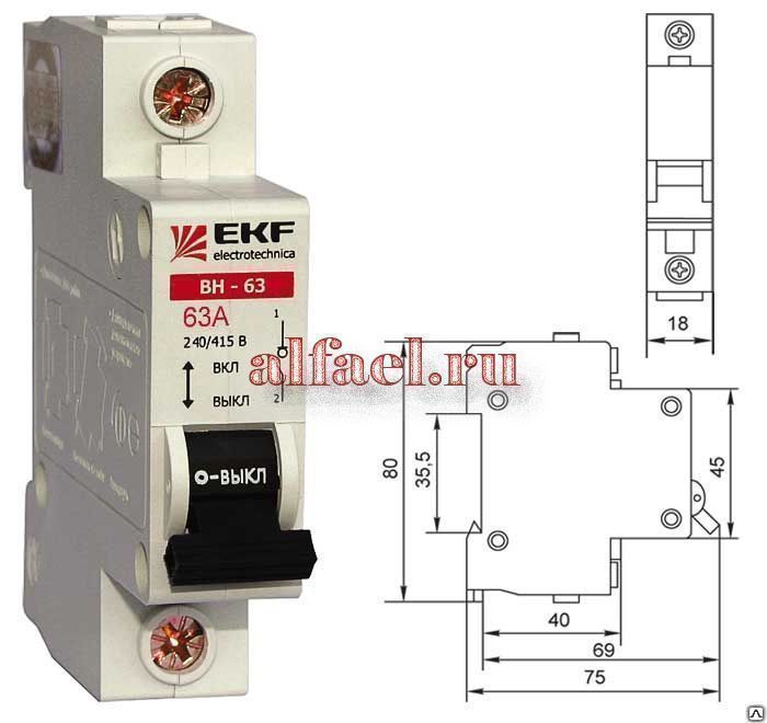 Выключатель нагрузки EKF ВН-63 1п 63А (SL63-1-63) 12 шт