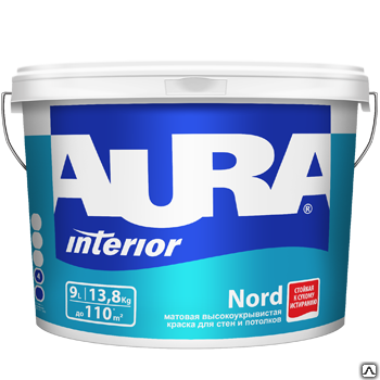 Краска Aura Nord 9л для стен/потолков высокоукрывистая