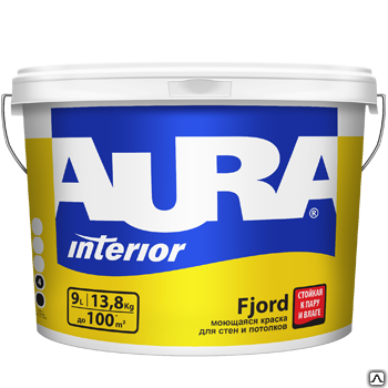 Моющаяся краска для стен и потолков Aura Interior Fjord 9л/13кг