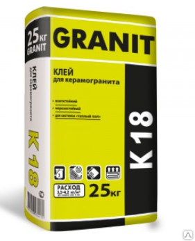 Клей для керамогранита GRANIT K 18 25кг теплый пол