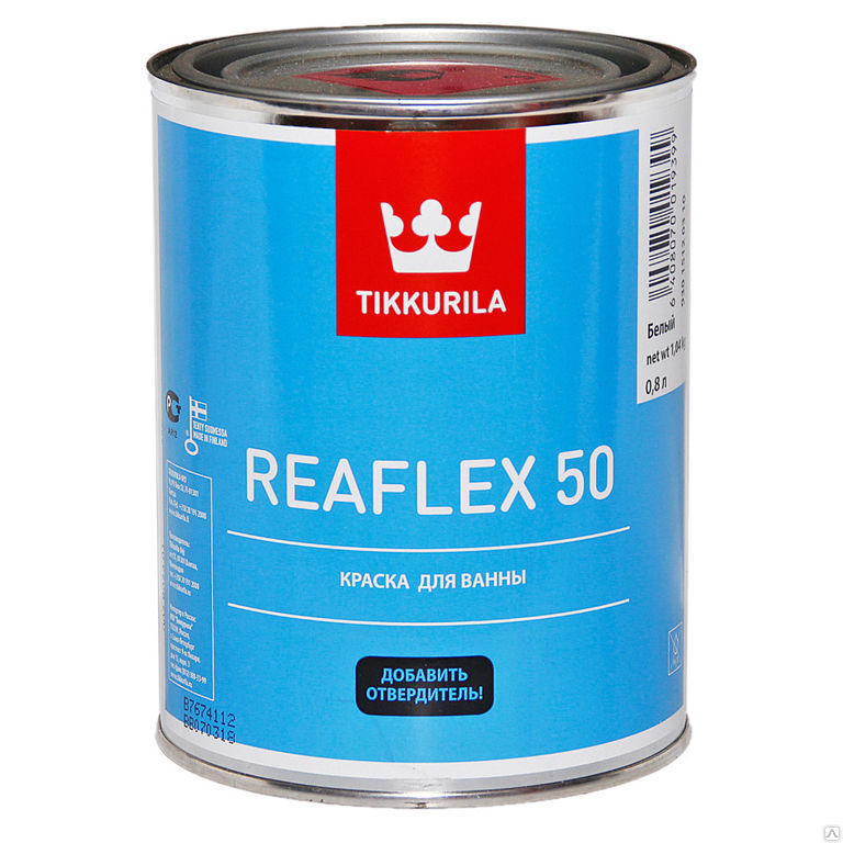 Краска Tikkurila эпоксидная для ванн REAFLEX 50 Белая 0,8л