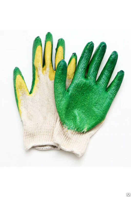 Перчатки 2й облив белые-зеленые "Люкс" (10/200)