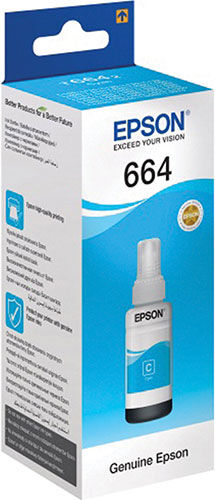 Чернила Epson 664, T6642 для СНПЧ Epson L100/L110/L200/L210/L300/L456/L550, голубые, оригинальные (C13T66424A) 664 T6642