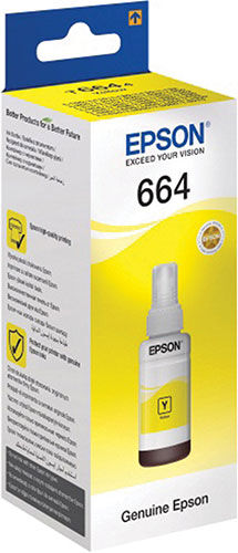 Чернила Epson 664, T6644 для СНПЧ Epson L100/L110/L200/L210/L300/L456/L550, желтые, оригинальные (C13T66444A/498) 664 T6