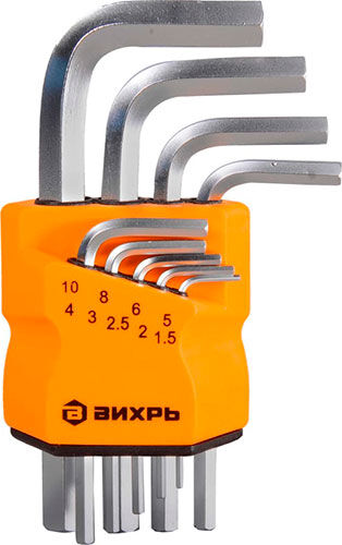 Набор ключей имбусовых Вихрь HEX, 9 шт, 1.5-10 мм HEX 9 шт 1.5-10 мм