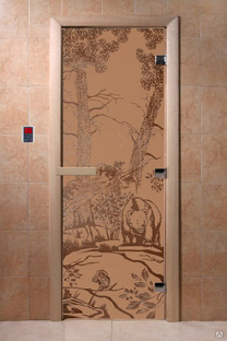 Дверь для сауны "Мишки в лесу" (матовая) 190х70 DoorWood (ДорВуд) 