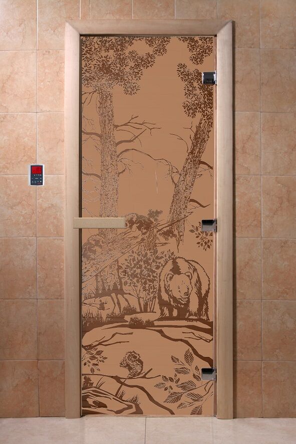 Дверь для сауны "Мишки в лесу" (матовая) 190х70 DoorWood (ДорВуд)