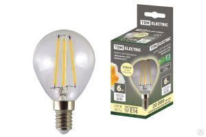 Лампа светодиодная "Филамент" G45-6 Вт-230 В-2700 К–E14 TDM ELECTRIC SQ0340-0277 