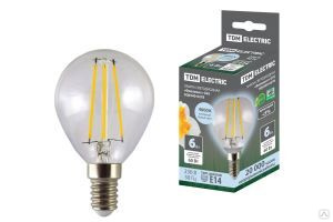 Лампа светодиодная "Филамент" G45-6 Вт-230 В-4000 К–E14 TDM ELECTRIC SQ0340-0278 