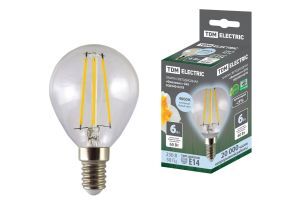 Лампа светодиодная "Филамент" G45-6 Вт-230 В-4000 К–E14 TDM ELECTRIC SQ0340-0278