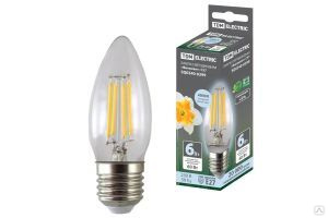 Лампа светодиодная "Филамент" С37-6 Вт-230 В-4000 К–E27 TDM ELECTRIC SQ0340-0299 