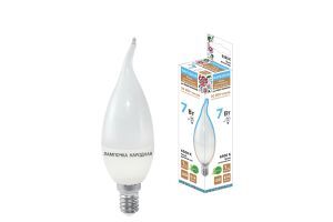 Лампа светодиодная WFС37-7 Вт-230 В -6500 К–E14 (свеча на ветру) Народная TDM ELECTRIC SQ0340-1545