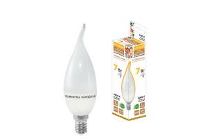 Лампа светодиодная WFС37-7 Вт-230 В -4000 К–E14 (свеча на ветру) Народная TDM ELECTRIC SQ0340-0190