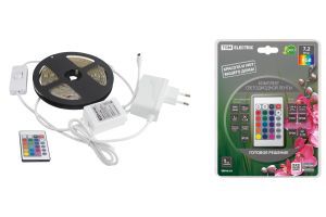 Комплект светодиодной ленты SMD5050-30 LED/м-12 В-7,2 Вт/м-IP20-RGB (3 м), 18 Вт, IR-контроллер TDM ELECTRIC SQ0331-0227