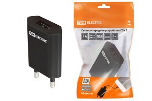 Сетевое зарядное устройство, СЗУ 2, 1 А, 1 USB, черный, TDM ELECTRIC SQ1810-0002