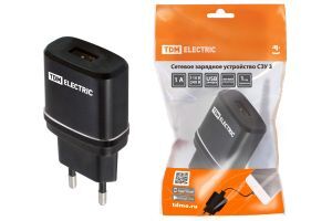 Сетевое зарядное устройство, СЗУ 3, 2,1 А, 1 USB, черный, TDM ELECTRIC SQ1810-0011