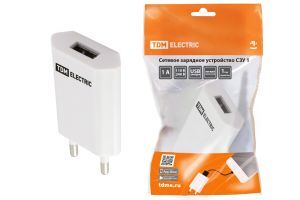 Сетевое зарядное устройство, СЗУ 1, 1 А, 1 USB, белый, TDM ELECTRIC SQ1810-0001
