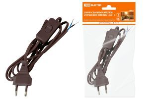 Шнур с выключателем и плоской вилкой ШУ01В ШВВП 2х0,75мм2 2м. коричневый "ЭКО" TDM ELECTRIC SQ1305-0006