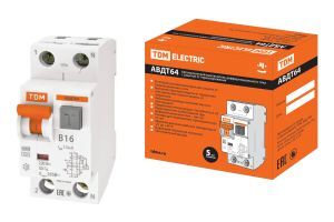 АВДТ 64 2Р (1Р+N) B16 10мА тип А защита 265В - Автоматический Выключатель Дифференциального тока SQ0205-0001 TDM ELECTRI