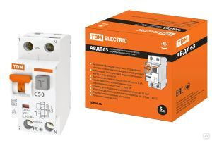 АВДТ 63 2Р (1Р+N) C50 300мА 6кА тип А - Автоматический Выключатель Дифференциального тока TDM ELECTRIC SQ0202-0015 АВДТ 