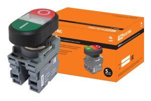 Кнопка двойная MPD2-11С (зеленая/красная) (LED) в сборе d22мм/220В (I/O) линза прозрачная TDM ELECTRIC SQ0747-0049