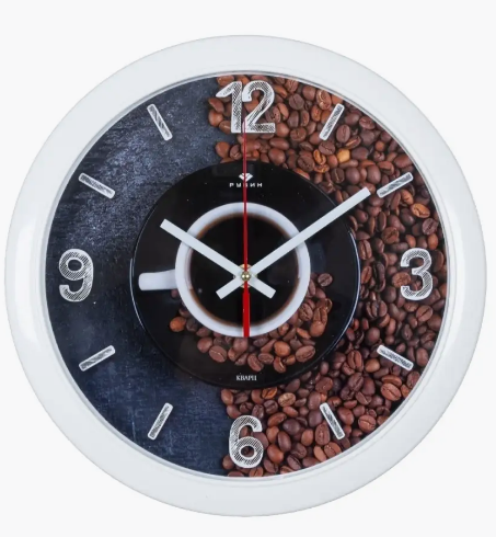 Часы настенные круг d=29см, корпус белый "Время для кофе" "Рубин"