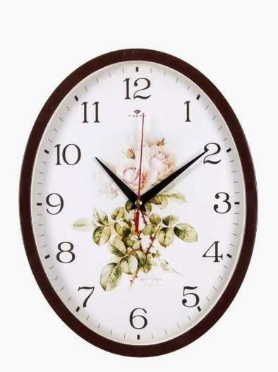 Часы настенные овал 22,5х29см, корпус коричневый "Ретро цветы" "Рубин"