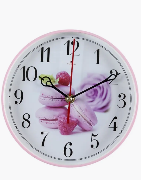 Часы настенные круг d=19,5см, корпус розовый "Макаруны" "Рубин"