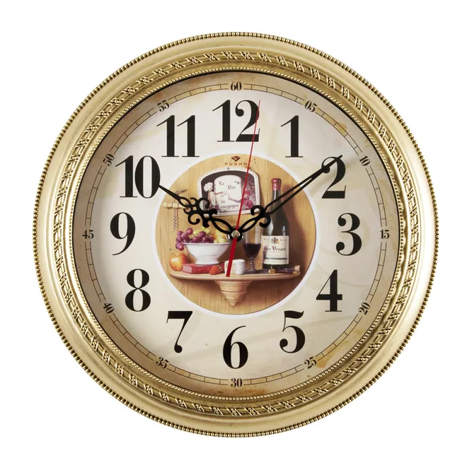 Часы настенные круг d=28,5см, корпус черный с золотом "ФРУКТЫ" "РУБИН"