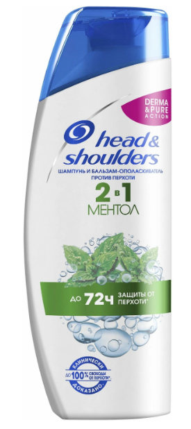 Шампунь для волос HEAD & SHOULDERS Ментол 300мл. 2 в 1 + бальзам ополаскиватель