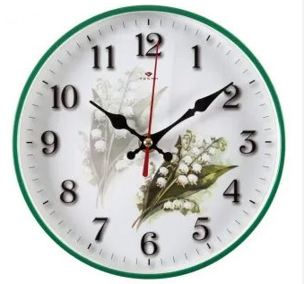 Часы настенные круг d=19,5см, корпус зеленый "Ландыши", "Рубин" 2019-106