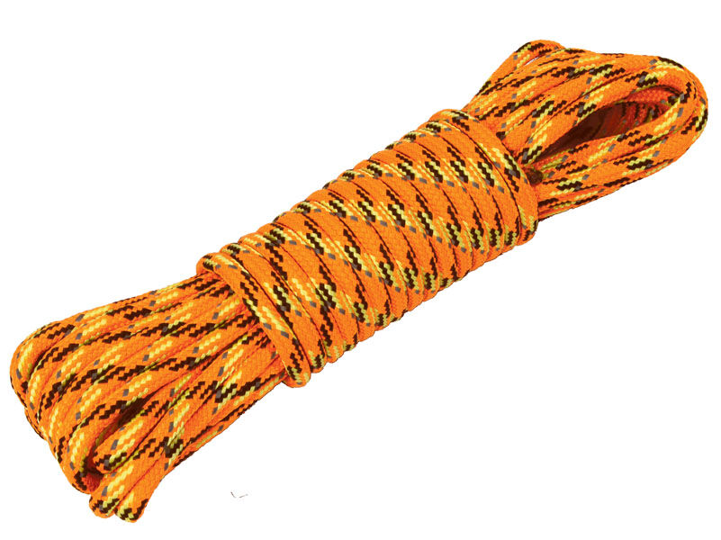 Веревка плетеная с сердечником 8 мм х 15 м, оранжевая с черной, желтой, световозв, нитями, моток MAESTRO