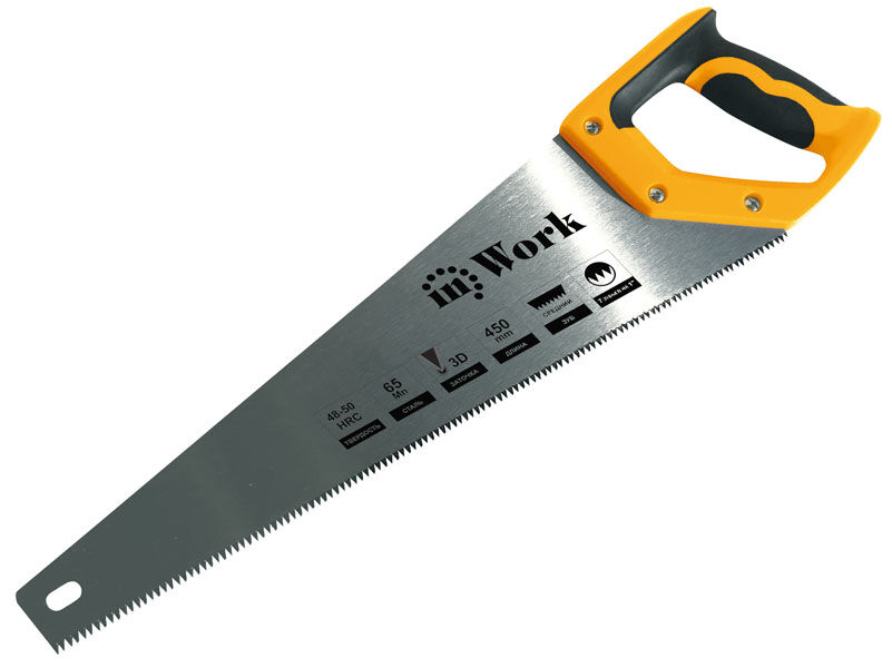 Ножовка по дереву 400 мм, средний зуб, 7 зубьев на дюйм, 3-гранная заточка, двухкомпонентная ручка InWork