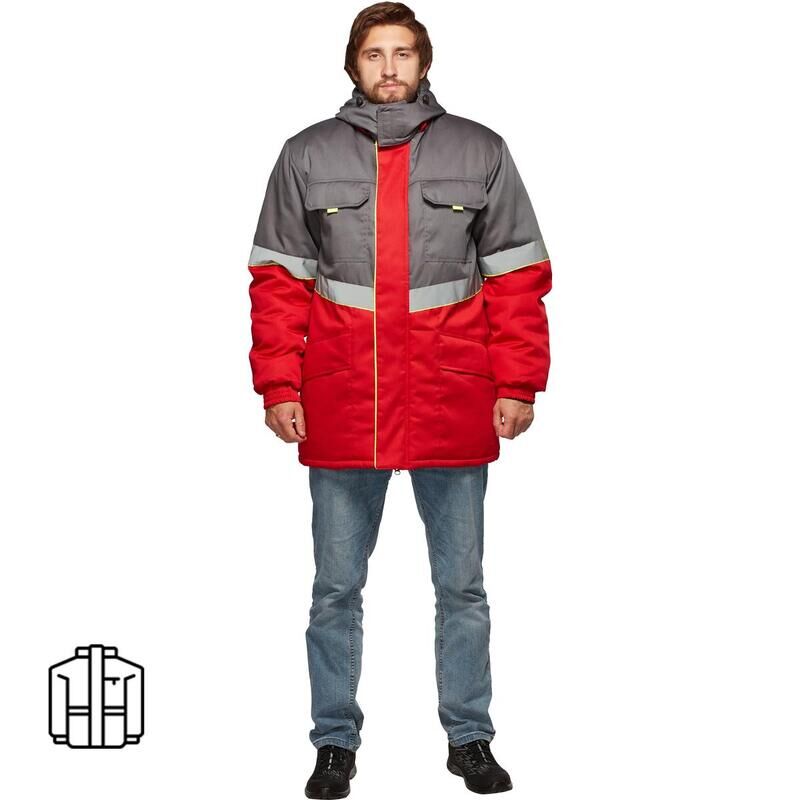 Куртка рабочая зимняя мужская з43-КУ с СОП серая/красная (размер 56-58, рост 182-188) NoName