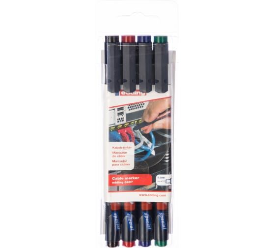 Набор маркеров перманентных 4 штуки черный, красный, синий, зеленый, ширина линии 1-3 мм