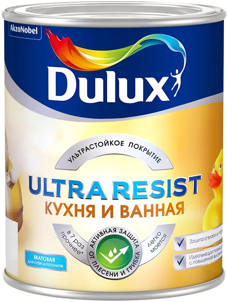 Краска для стен и потолков Dulux Ultra Resist Кухня и Ванная 2.5 л белая база BW полуматовая блеск 20