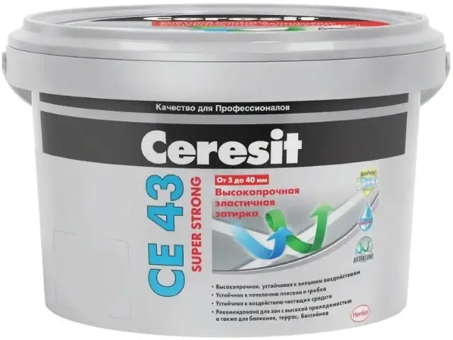 Затирка высокопрочная эластичная для широких швов Ceresit CE 43 Super Strong 2 кг №02 дымчато белая