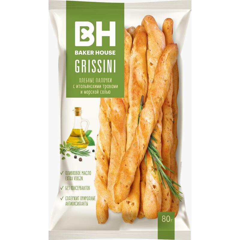 Хлебные палочки Baker House Grissini с итальянскими травами (15 штук по 80 г) Baker House