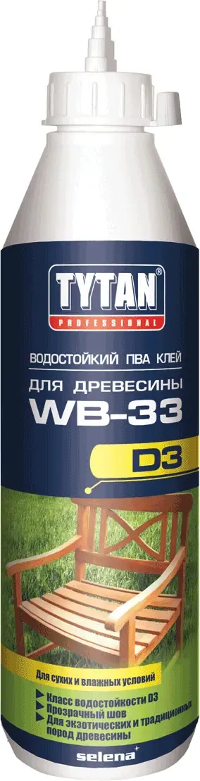 Водостойкий клей для древесины Титан Professional ПВА WB 33 D3 750 г