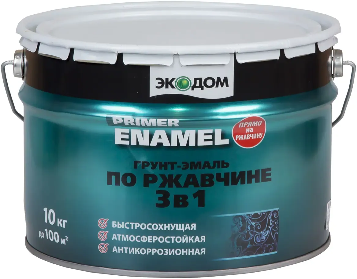 Грунт эмаль по ржавчине 3 в 1 Экодом Primer Enamel 10 кг коричневая