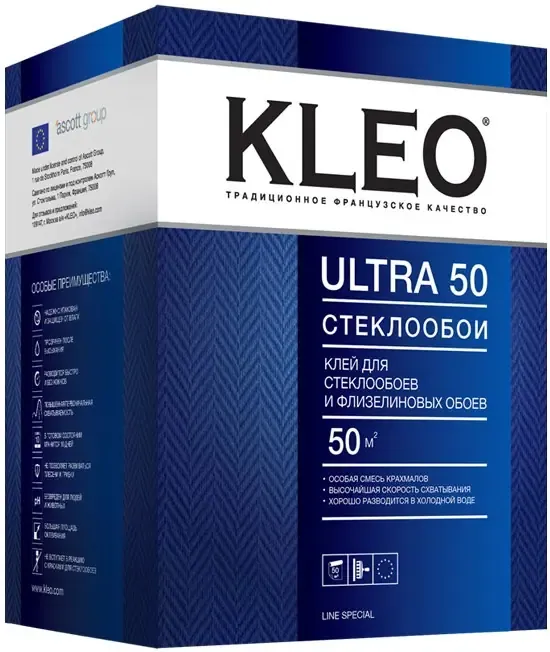 Клей для стеклообоев и флизелиновых обоев Kleo Ultra 50 Стеклообои 250 г * 2 пакета