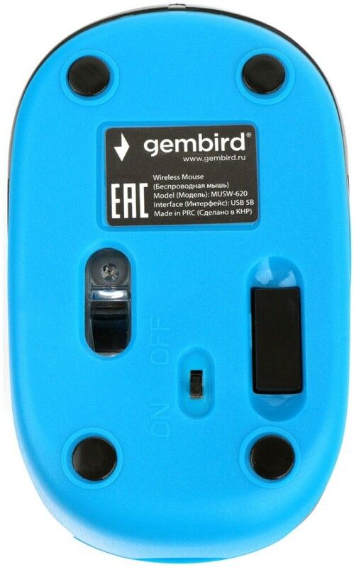 Мышь компьютерная беспроводная "Gembird" MUSW-620, 3кнопки, 2,4ГГц, 1200DPI, синий 3