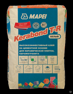 Цементный клей для керамической плитки, керамогранита MAPEI KERABOND T-R Белый, класс C1Т (25 кг.)