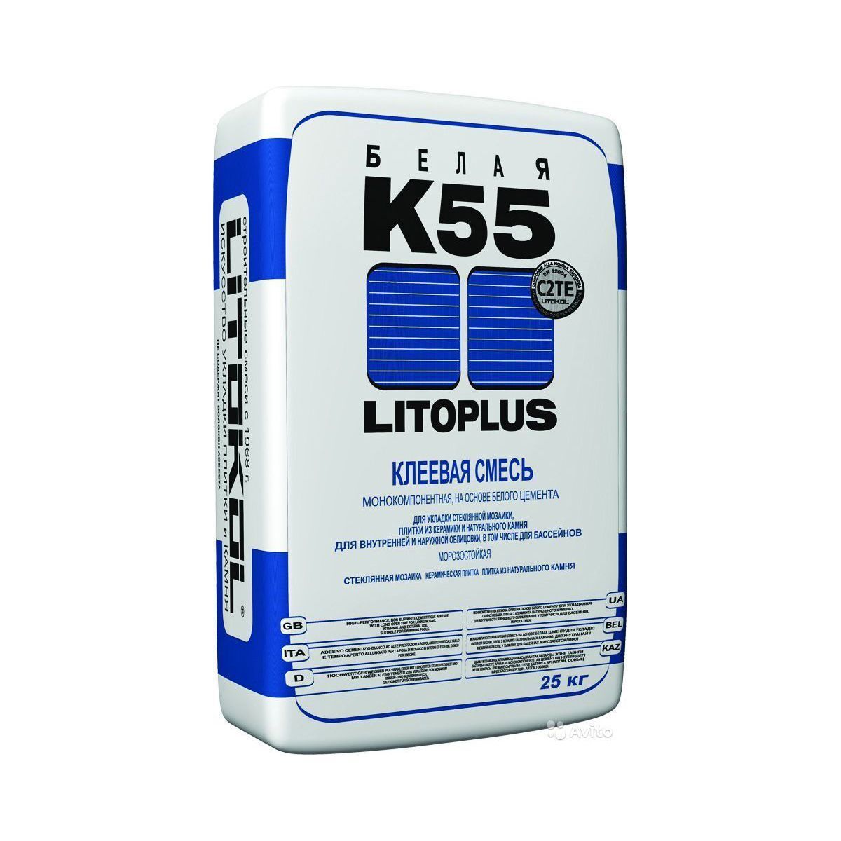 Клей LITOPLUS K55 для мозаики и плитки белый (мешок) 25 кг Litokol