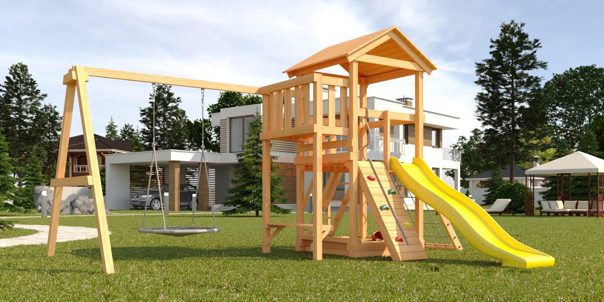 Детская площадка Савушка Мастер - 2 с качелями "Гнездо" 1 метр
