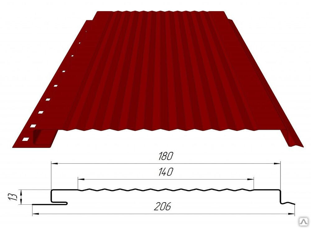 Линеарная панель с рельефом-полосами (0.206м) 0.45 SP RAL 3005