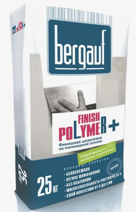Шпатлевка полимерная, финишная "Bergauf Finish Polymer+", 25кг