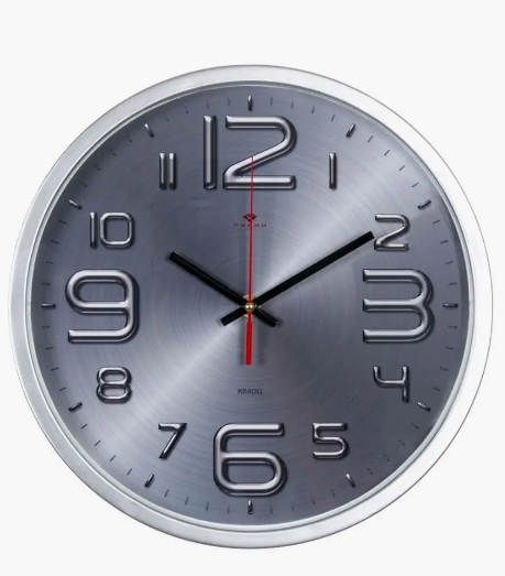 Часы настенные круг d=30см, корпус серебряный "Хром" "Рубин" 3027-21