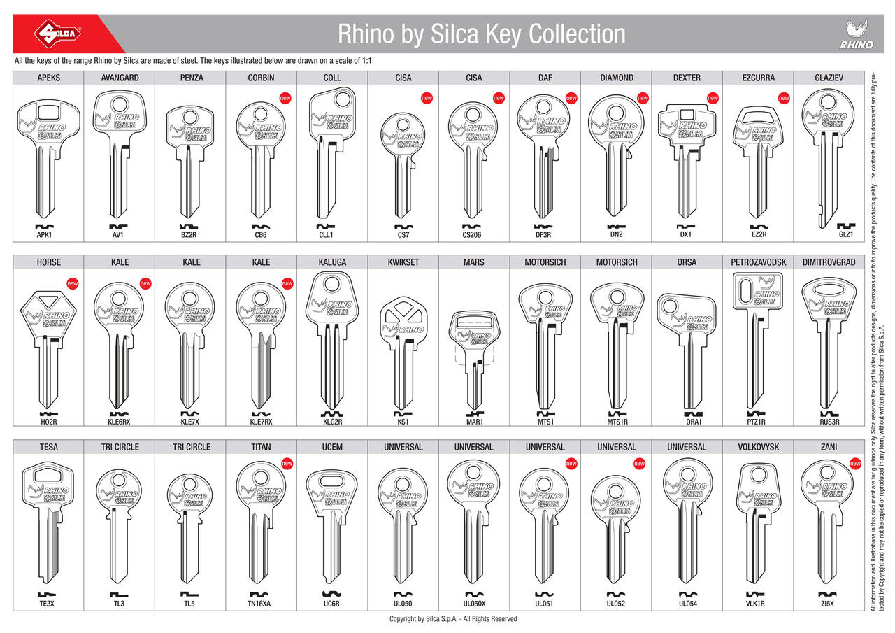 Какой тип ключа. Ключ Rhino Silca. Разновидности ключей. Типы заготовок ключей. Название заготовок для ключей.