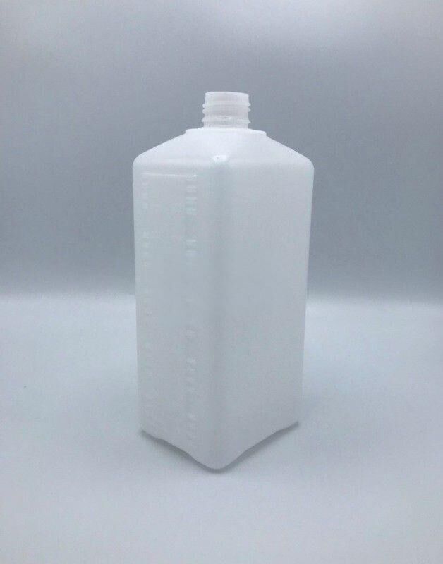 Бутыль для реактивов 1 л, квадратная, горло 28 мм, ПНД, с крышкой с прорезиненной прокладкой и кпв, 100 шт/упак